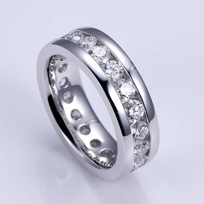 4mm Round Cut Moissanite Channel Setting Engagement Ring 14K White Gold Plated