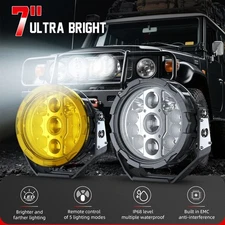 7" Round LED Offroad Driving Lights DRL Spot Flood Trucks 4x4 UTV ATV