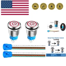 2 Pieces 0.63''/16mm Stainless Steel Latching Push Button Switch 12V-24V/5A P...