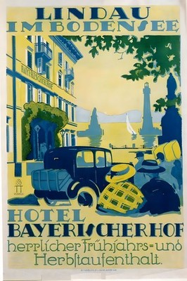 Lindau Im Bodensee Hotel Bayerischer Hof Poster   Retro Decor  - 24x36  - Rare