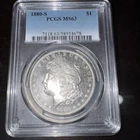 1880-S San Francisco Morgan Silver Dollar MS 63 PCGS Graded Blue Label Nice Coin