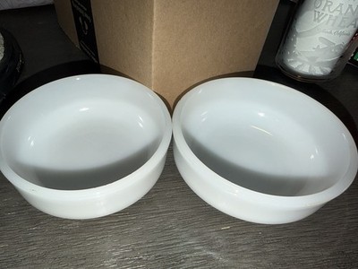 White Milk Glass Round Bowl Set Solid Glossy Finish Two-Piece