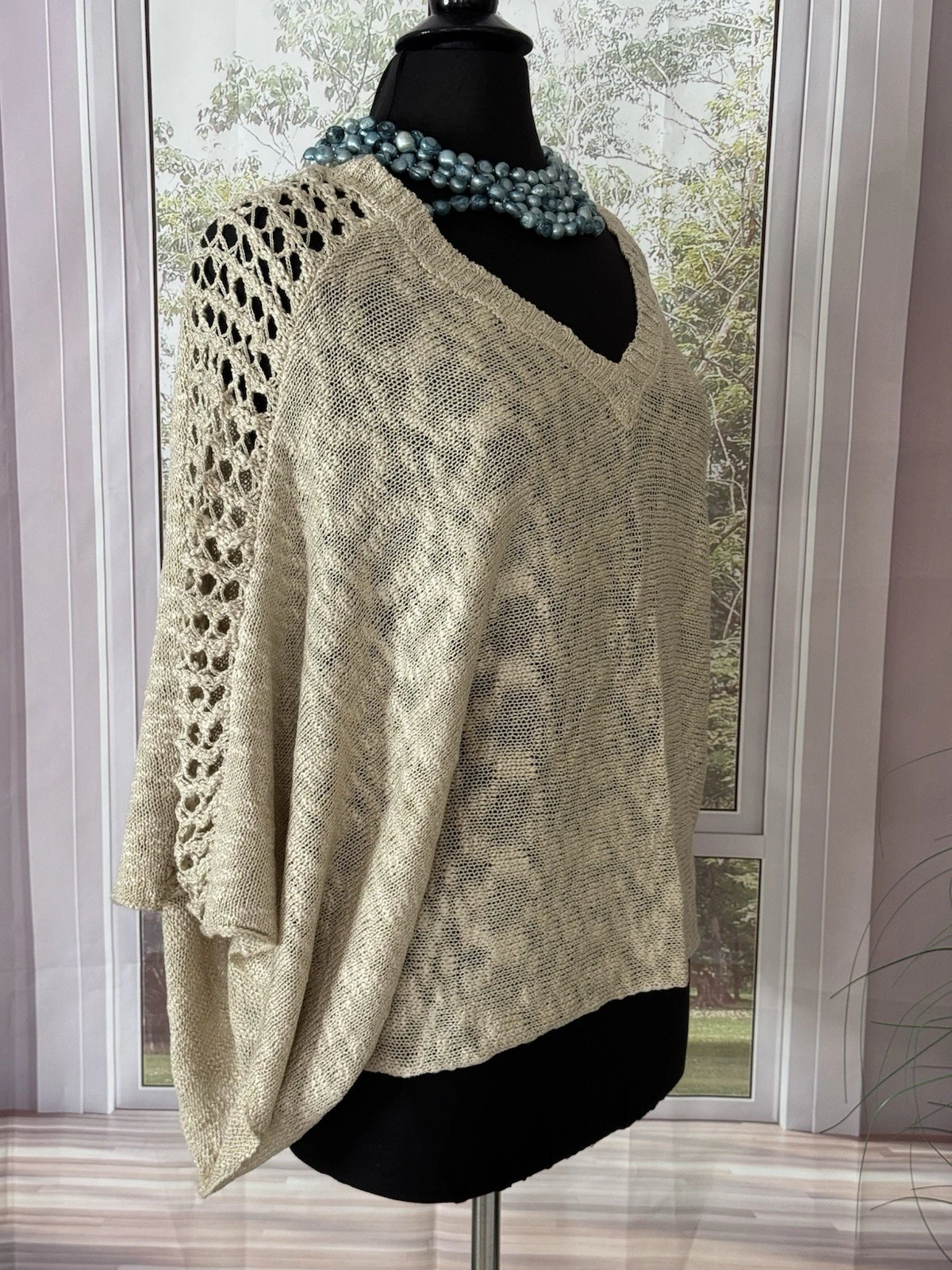 Crochet Poncho Sweater By Kyemi, Medium, NWT