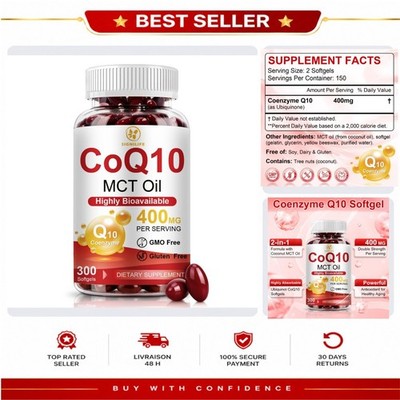 CoQ10 400mg 300 Softgels SIGNILIFE MCT Oil Energy Support