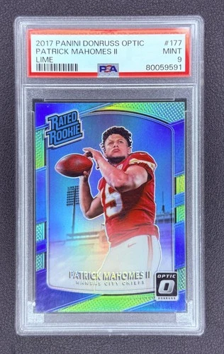 2017 PANINI DONRUSS OPTIC PATRICK MAHOMES II RATED ROOKIE LIME PRIZM #177 PSA 9