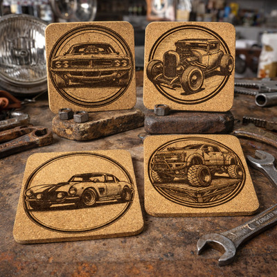Classic Roadsters - Set of 4 Laser Engraved Cork Coasters