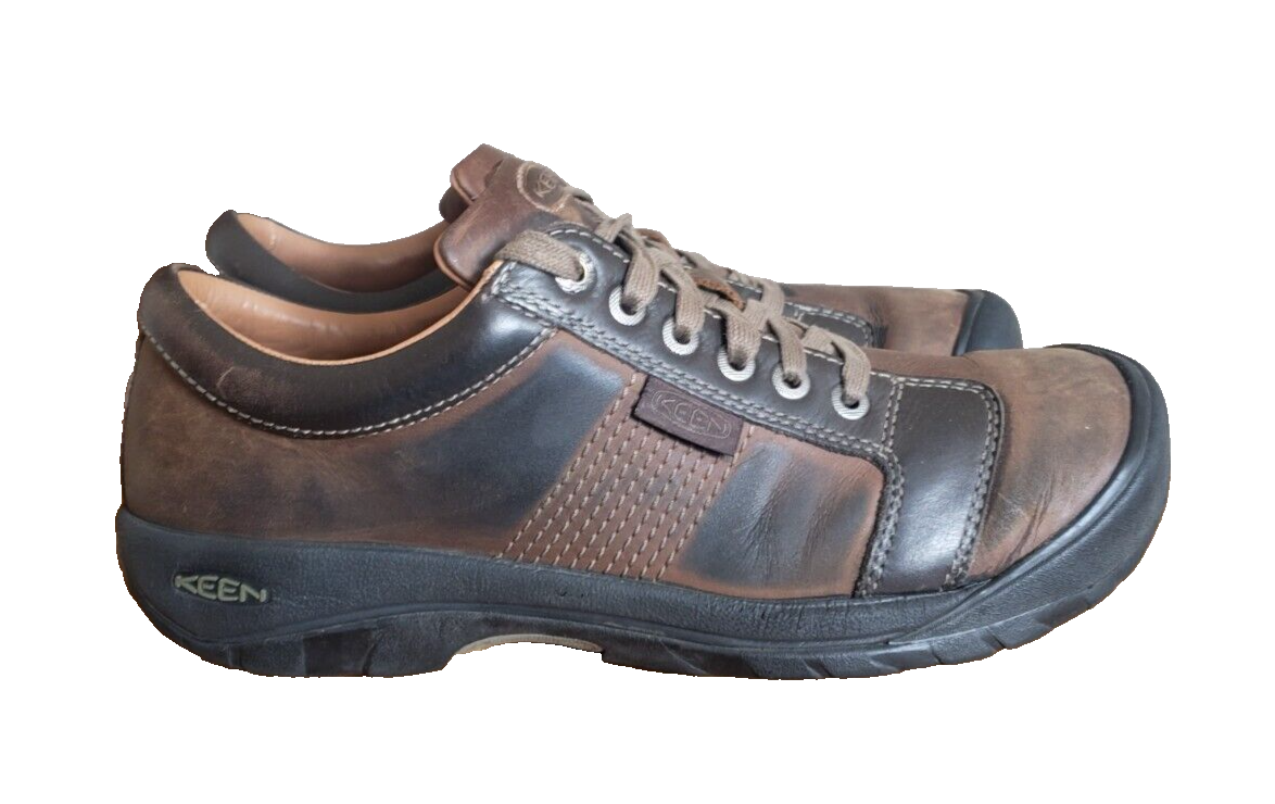 Scarpe basse uomo KEEN Austin bassa altezza pelle marrone Oxford taglia 12 passeggio escursionismo