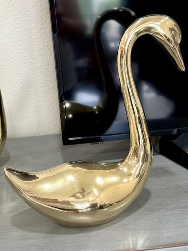 Vintage Pair Tall Large Solid Brass Swan Figurine-Decorative Home Decor - Picture 6 of 22