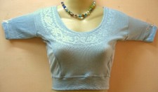 BRAND NEW Sari Blouse Choli Top BUST 28" Lycra Belly Dance Stretch Greyshblu LY3
