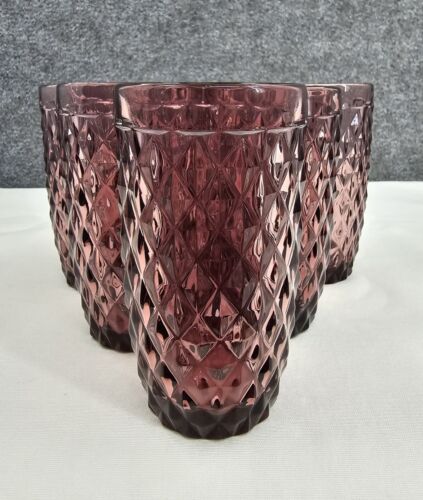 Pier 1 Drinking Glasses Set of 6 Purple Diamond Cut 12 Oz. Discontinued Pattern - Picture 6 of 9