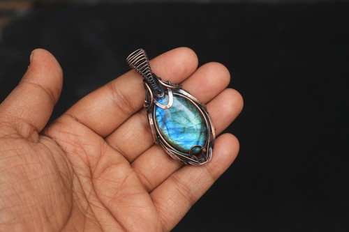Elegant Blue Flash Labradorite Copper Wire Wrap Pendant Jewelry For Gift NK490 - Picture 13 of 14