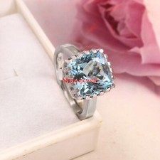 Natural Blue Topaz Gemstone With 18K White Gold Plated Silver Women's Ring 1190