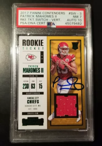 Patrick Mahomes 2017 Panini Contenders Rookie Ticket Jersey RC PSA 7 AUTO 10 1/1