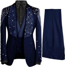 Luxury Business Men Suits Coats Tuxedo Single Breasted Jacket Rhinestone Beading