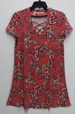 Pink Rose Swing Lattice Neck Dress Womens Large Pink Floral New With Tags
