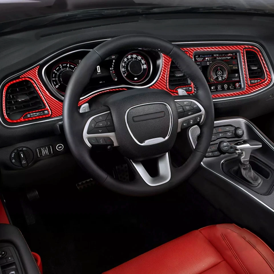 62 peças kits de fibra de carbono vermelha tampa de acabamento interior completo para Dodge Challenger 15-23 - Imagem 3 de 4