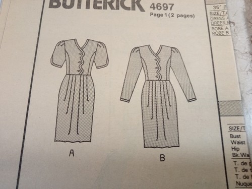 BUTTERICK 4697 VTG 90s LESLIE FAY Dress Midi Semi-fit 8 10 12 UNCUT Sew Pattern - Picture 9 of 9