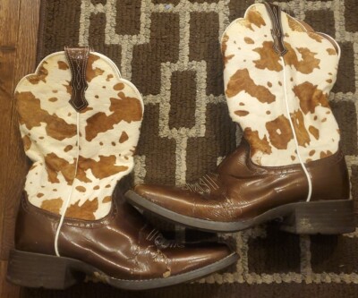 GORGEOUS LOOKING ARIAT BROWN/WHITE COW PRINT BOOTS