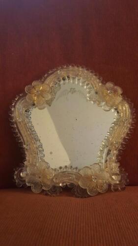 ANTIQUE ITALIAN VENETIAN GLASS VANITY MIRROR art glass table top easel flowers - Picture 1 of 4