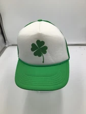 Shamrock (4 Leaf Clover) White/Green Mesh Snapback Trucker Hat H8