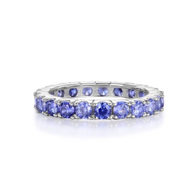 Damen handgefertigter Sterling massiv 925 Silber lila Tansanit voller Ewigkeitsring