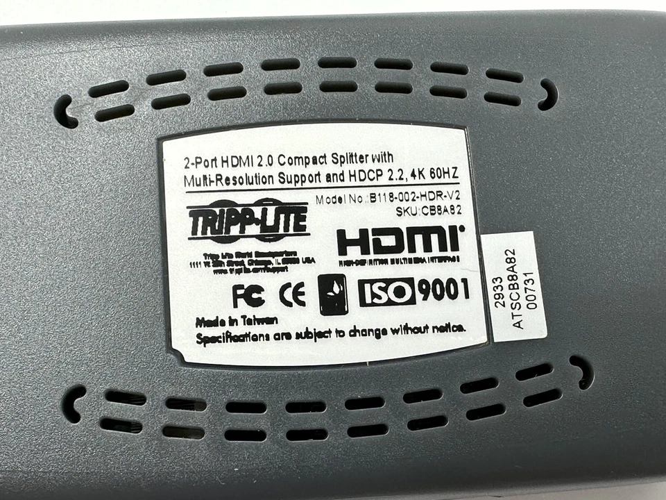 Tripp Lite 4K HDMI Pigtail Style Splitter 2 Port 4K USB Powered B118-002-HDR-V2 - Image 4 of 4