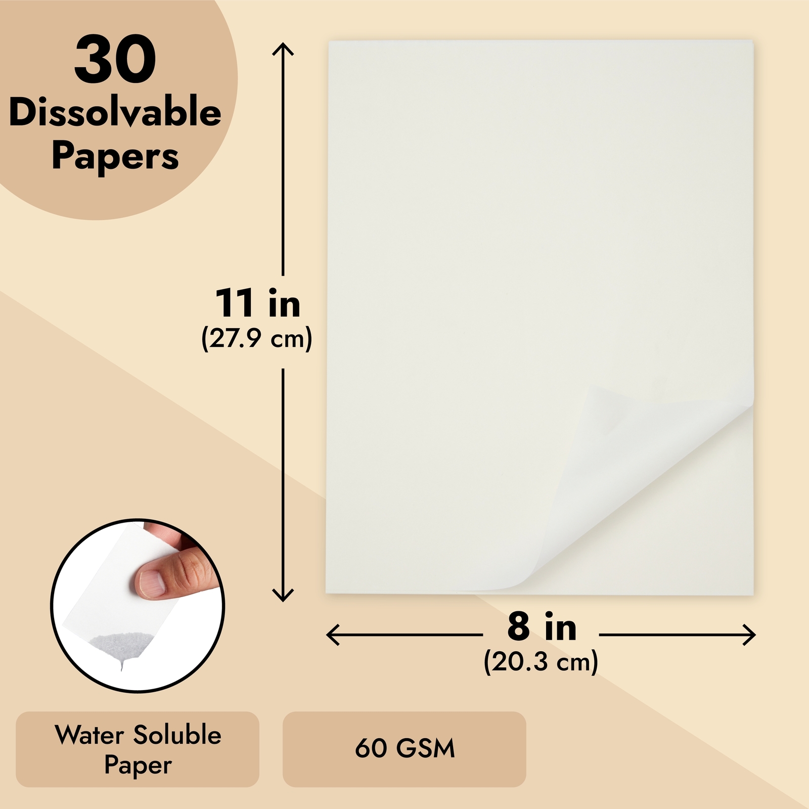 30 Sheets, Water Soluble Dissolving Paper, Letter Size, 8.5 x 11 In | eBay