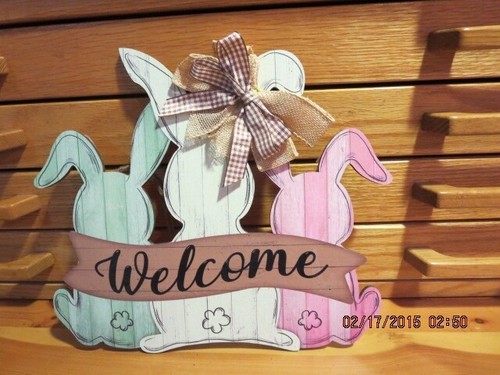 WOOD WELCOME BUNNY SIGN---ROPE HANGER--#E2A-3 - Picture 13 of 24