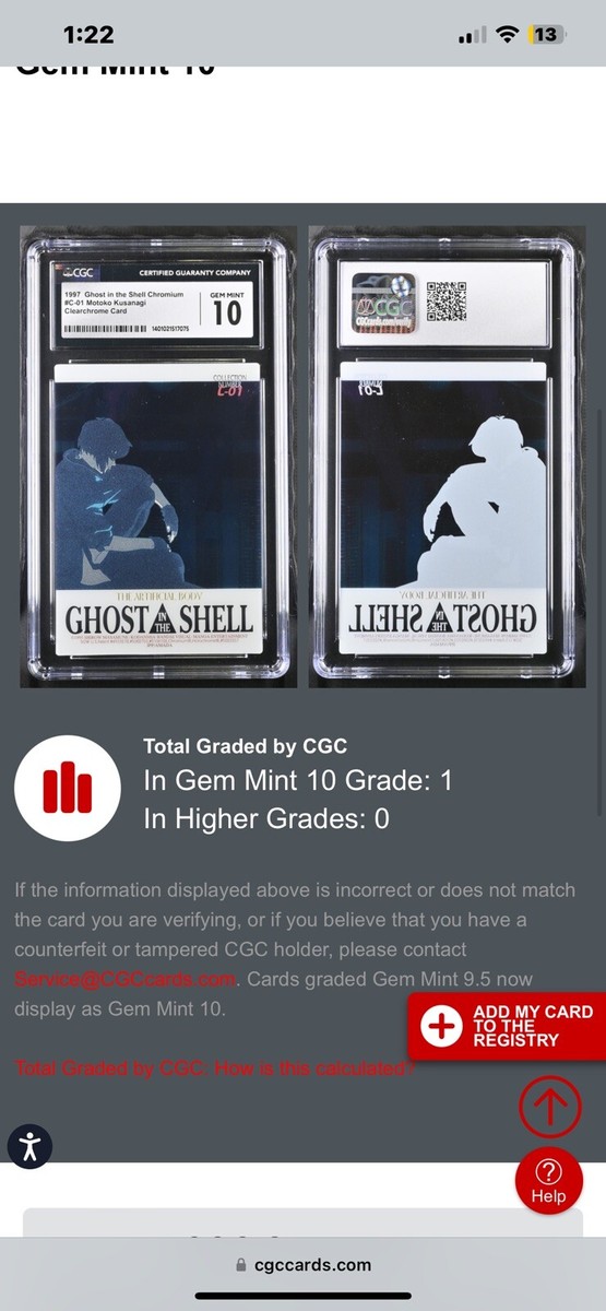 1997 Ghost In The Shell Chromium #C-01 Motoko Kusanagi Clearchrome