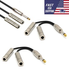 6.35mm 1/4" TS Male Mono to Dual 1/4" TS Female Mono Y Splitter Audio Cable 2Pcs