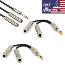 6.35mm 1/4" TS Male Mono to Dual 1/4" TS Female Mono Y Splitter Audio Cable 2Pcs