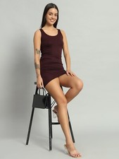 Women Solid Stretchable Sleeveless Side Gather Bodycon Dress