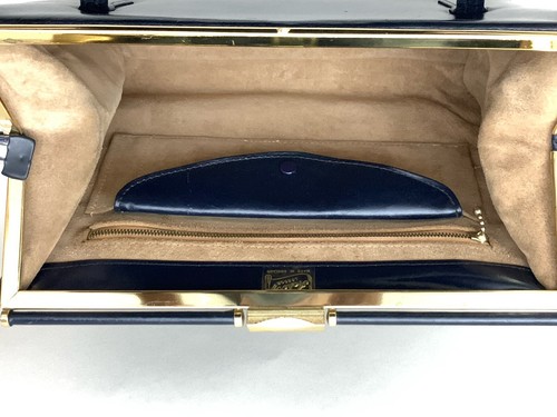 Ackery Large Vintage 1950s Blue Leather Handbag Buff Suede Lining & Elbief Frame - Picture 22 of 24