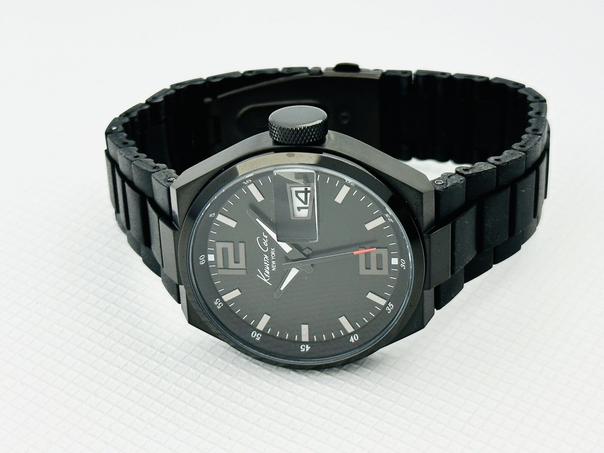 メル刈機♠キングオブクラブ※The watch is Running！※※ Kenneth Cole New York KC3917 Black polyurethane links bracelet