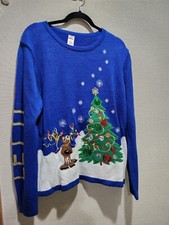 Holiday Time Light-up Ugly Christmas Sweater w Reindeer Tree Ornaments Sz XXL