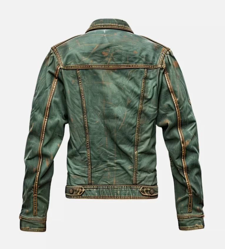 Trucker Leather Jacket For Men Real Lambskin Vintage Style Leather Jacket Green - Image 2 of 4