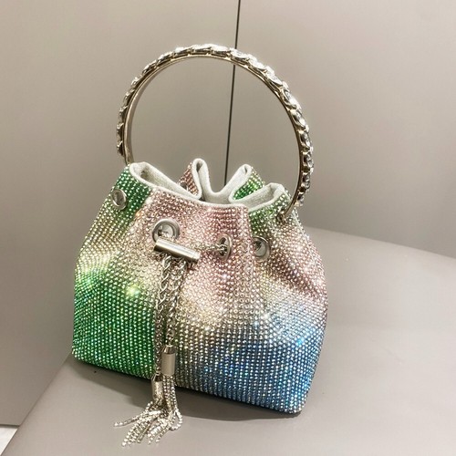 Multicolor Evening Clutch Bag Rhinestone Crystal Bucket Party Bag Purse Tassel - Picture 5 of 17