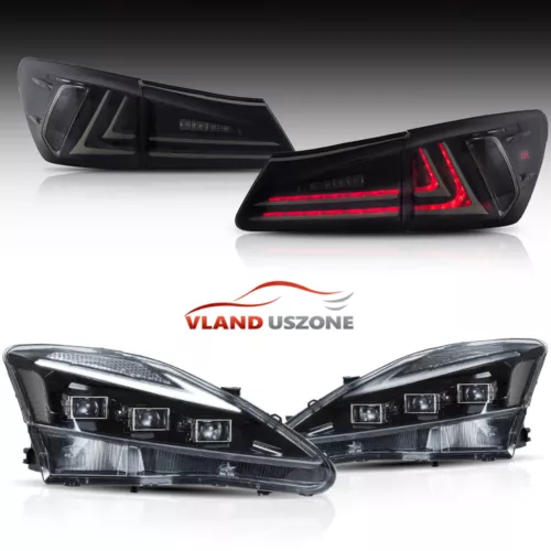 VLAND LED Headlights+Smoked Tail Lights For Lexus IS250 350 ISF 2006-2013 Sedan - Picture 1 of 21