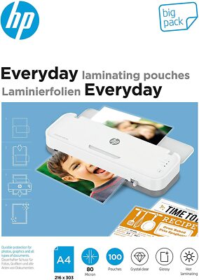 HP Everyday Laminierfolien, DIN A4, 80 Micron, glänzend, transparent - OVP