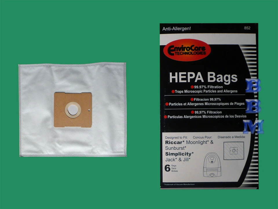 ENVIROCARE 6 Type Z HEPA Vacuum Bag Fits Riccar Moonlight Sunburst Pizzaz Canister Cleaners