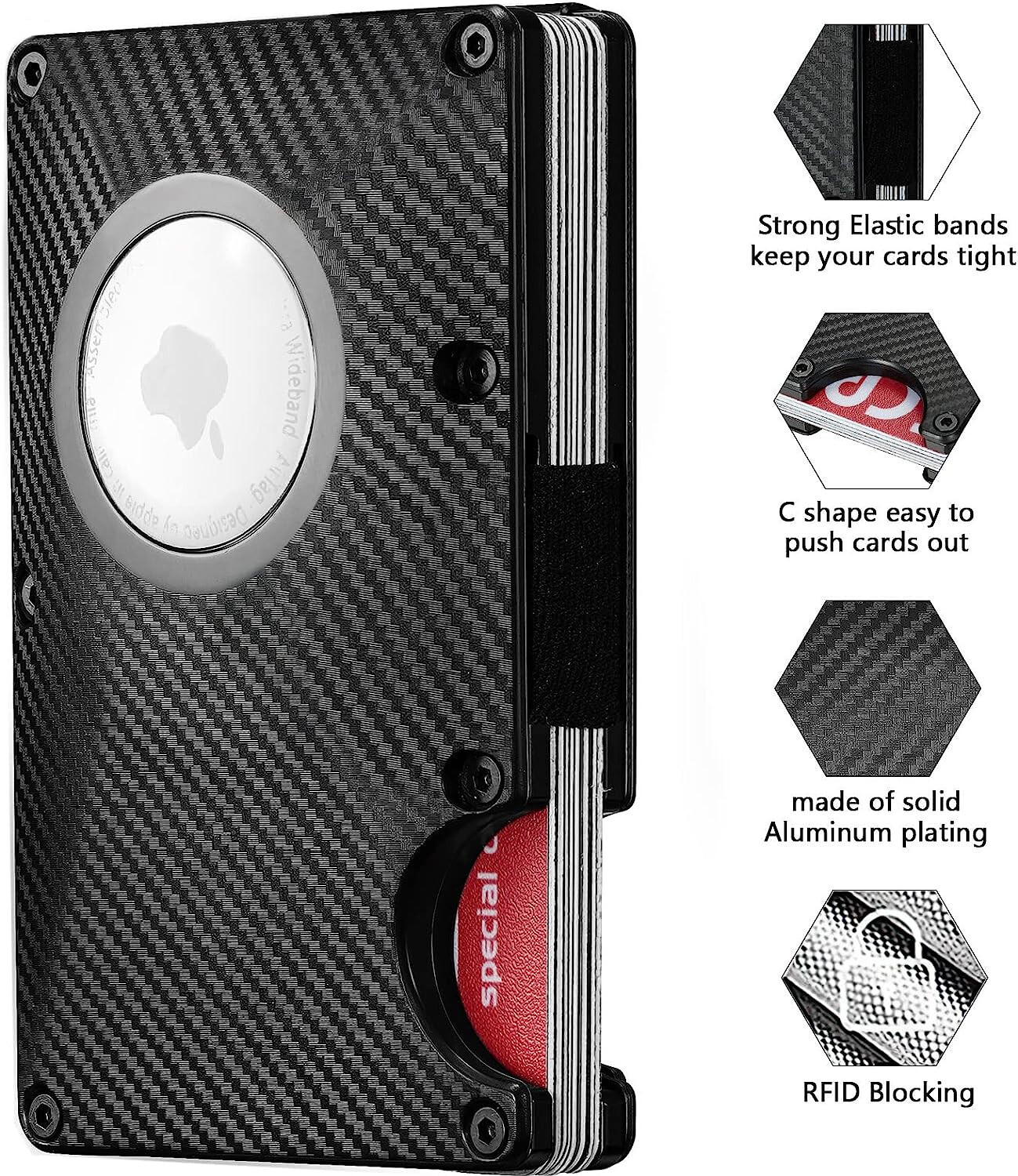 Slim Carbon Fiber RFID Blocking Metal Card Holder with Airtag for Men-image