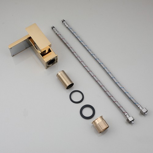 Golden LED Bathroom Faucet Waterfall Spout Brass Mixer Deck Mounted Vanity Taps - Picture 12 of 12