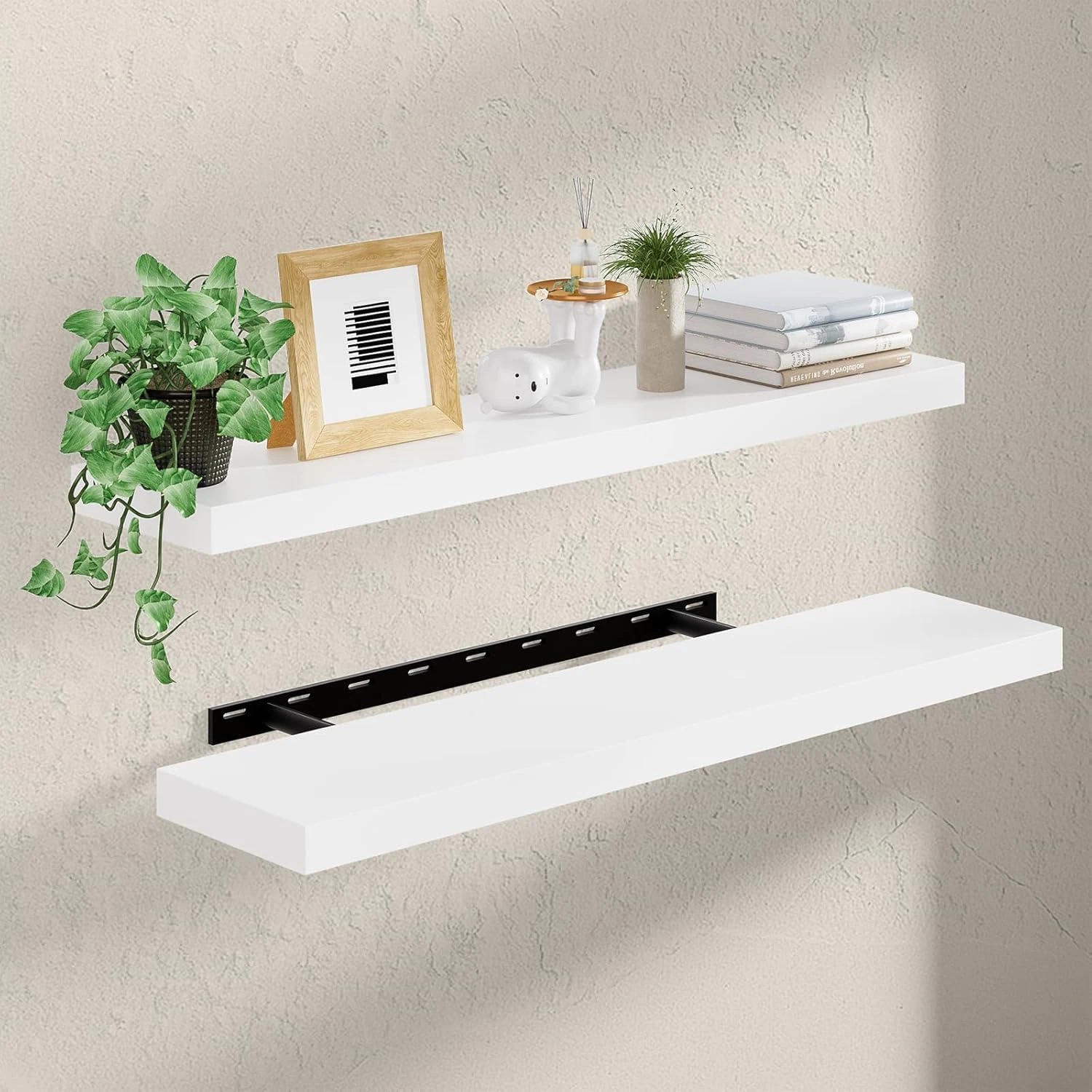 36" Natural Pine Floating Shelves - 2 Pack Wall Decor for Home & Office
