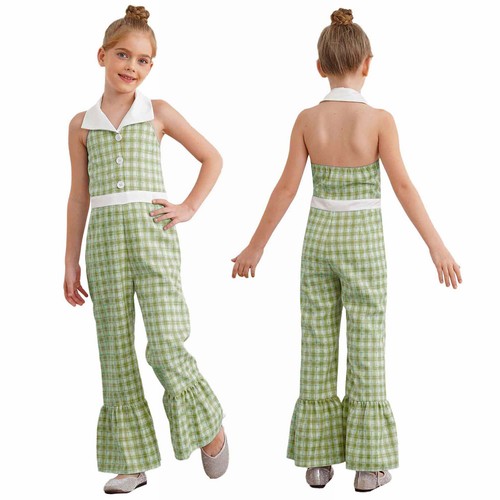Kids Girls Rompers Button Down Jumpsuit Sleeveless Leotard 70s Bodysuit Prom - Picture 48 of 65