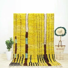 Yellow Abstract Rug - Moroccan Shag Rug - Beni Ourain Rug- Area Rug