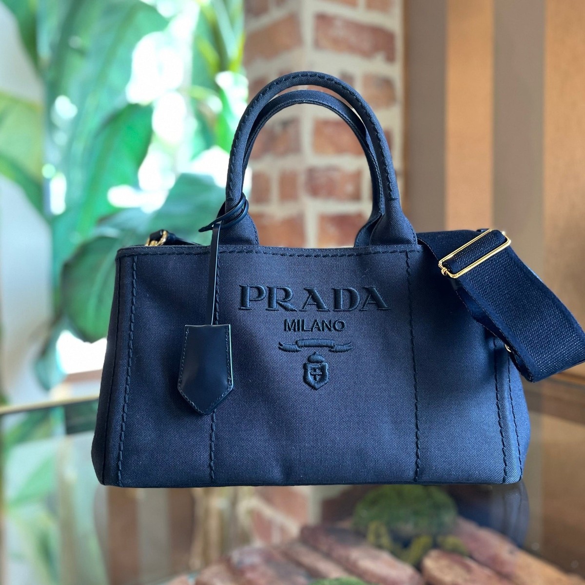 PRADA Jardinière Large Navy Blue Cotton Canvas Tote | eBay