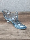 Vintage Fenton Art Glass Blue Cabbage Rose Pattern Shoe