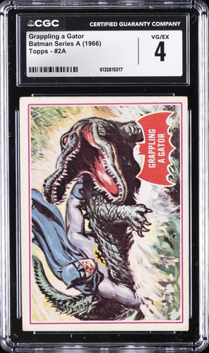 1966 Topps Batman Red Bat #2A Grappling a Gator