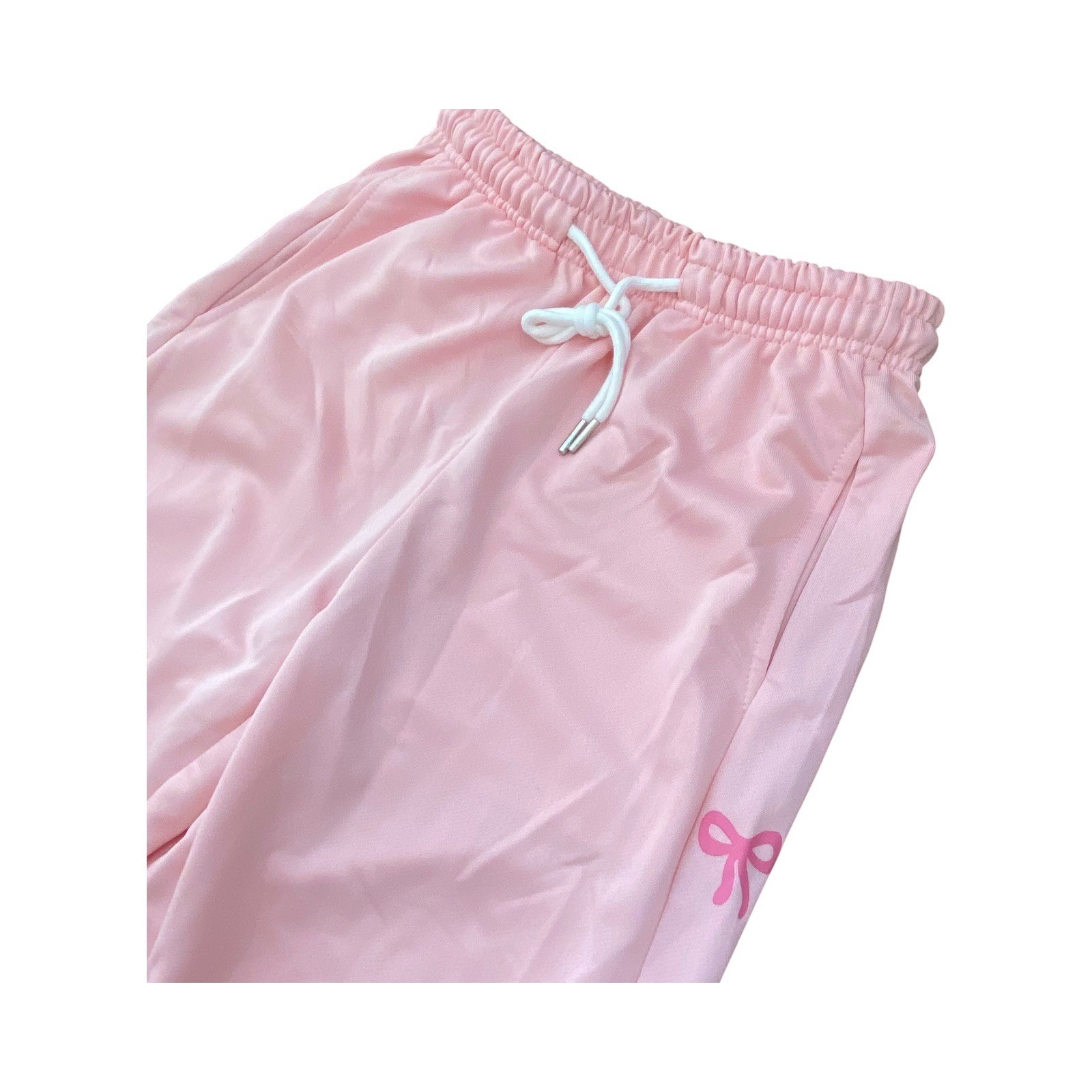 Pink Satin Bow Lounge Pants Drawstring Waist Elastic Bottoms Small image 3