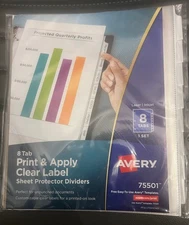 Avery 75501 8-Tab Index Maker Clear Label Sheet Protector Dividers CL (1-ST) New